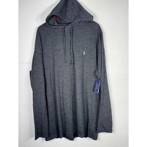 Polo Ralph Lauren Mens XLT Charcoal Gray Heather Hooded Long Sleeve T-Shirt NWT